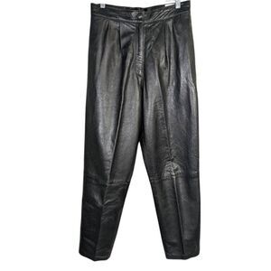 Vintage 90s Lillie Rubin Black leather pleated front high rise pants womens 6